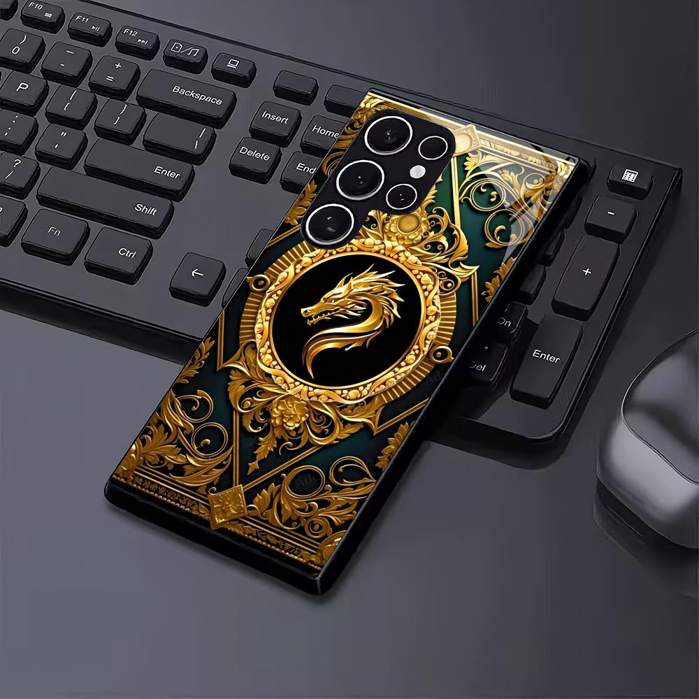 Unique Dragon Black Glass Phone Case Suitable for Samsung Galaxy S26 S25 S24 S23 S22 S20 FE/Ultra/Plus Anti Drop Back Cover