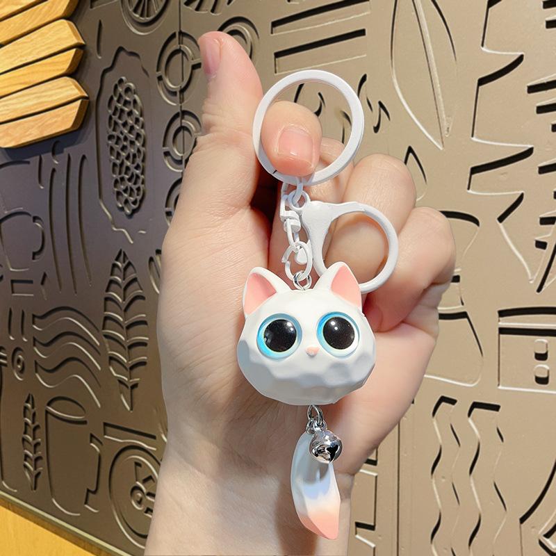 New Cute 3D Big Eyed Cat With Cat Head Keychains For Women Bag Pendant Car Key Chains Jewelry Gift Decoration Accessories Bag Charm