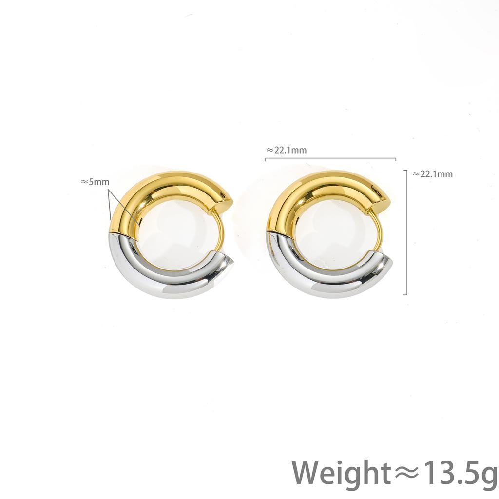 Earrings Gold and Silver Splicing Circle Earrings Cold Wind Titanium Steel Contrasting Earrings Neutral Wind Ear Buckles
