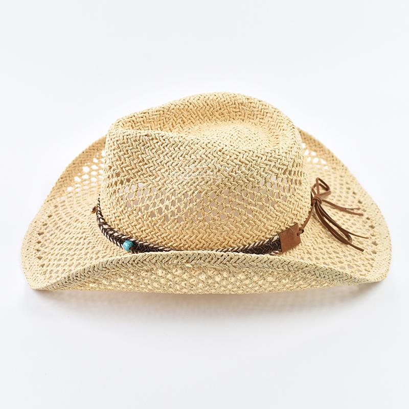 Summer Straw Western Cowboy Hat for Women Men Outdoor Hollow Out Travel Beach Sun Hat
