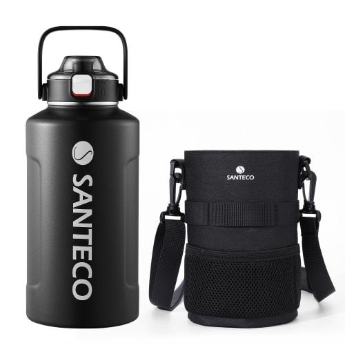 SANTECO Vacuum Insulated Water Bottle, Large Capacity, 1900ml, Keeps Cold or Hot, Stainless Steel Bottle with Straw, Compatible with Direct Drinking S