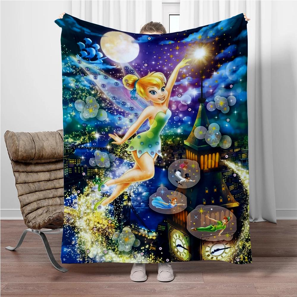Disney Cartoon Tinker Bell Flannel Blanket Warm Soft Throw Thick Picnic Blankets for Bed Bedspread Sofa Decor Kids Boy Girl Gift
