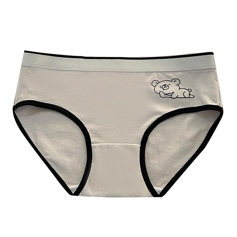 Pure Cotton Antibacterial Sleeping Bear Low-Mid Rise Teenage Girls' Briefs