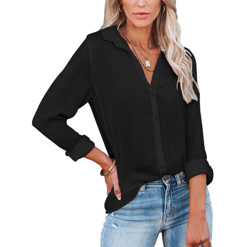 

Long Sleeve Solid Color Lapel Casual Shirt Long sleeve Solid Lapel Shirts Black XXL