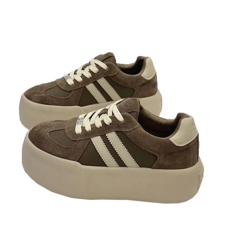 Móda Sportovní obuv Silná podrážka Běžné prkno Dámské 2024 Nové Hovězí kůže Vše měkké Uvnitř Zvětšit Tréninkové boty