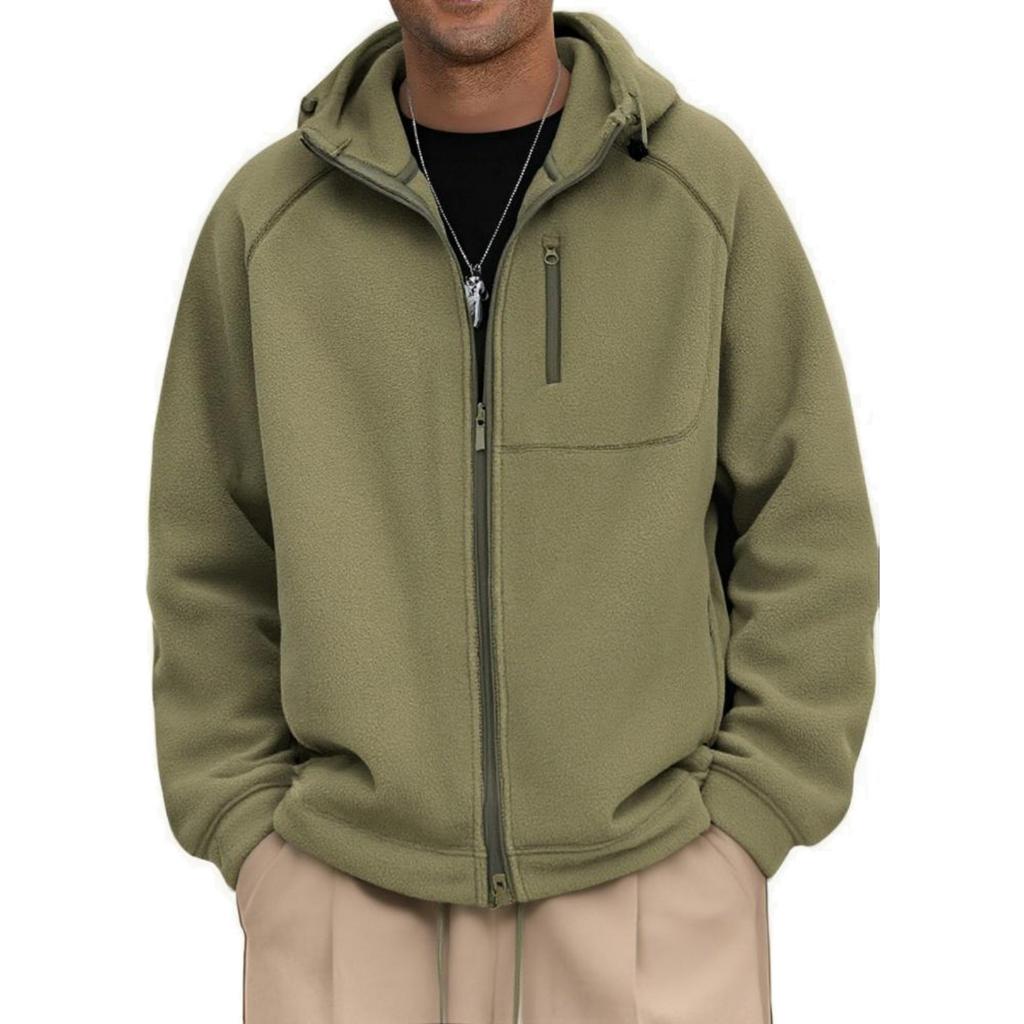 Men's And Women's Solid-color Casual Thickened Fleece Warm Jacket, Men's Hooded Fleece Zipper Sweatshirt Jacket