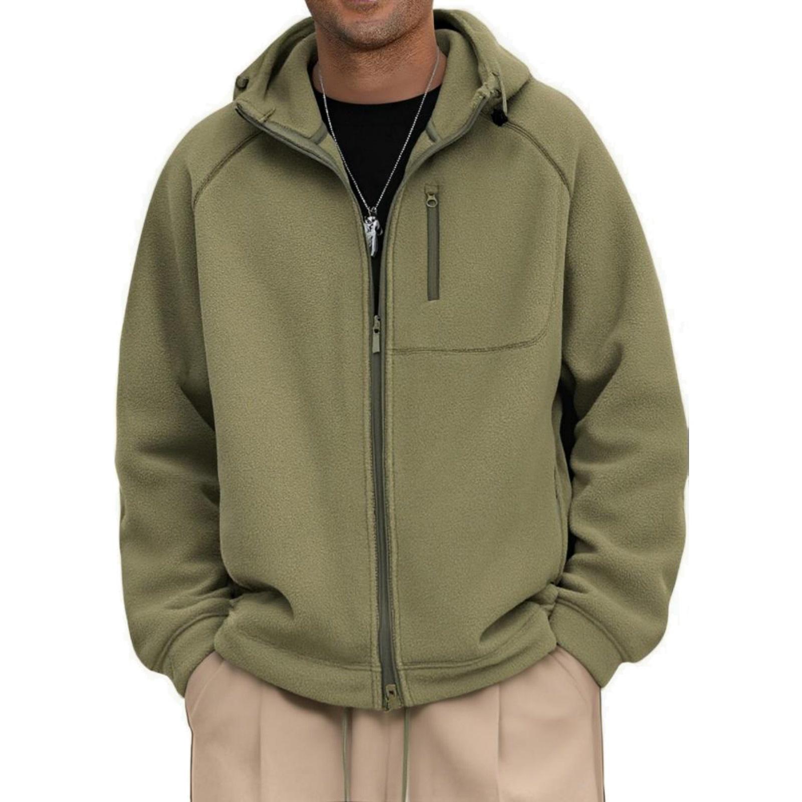 

Мужская и женская однотонная повседневная теплая флисовая куртка с утолщением, мужская флисовая куртка-толстовка на молнии с капюшоном XL хаки