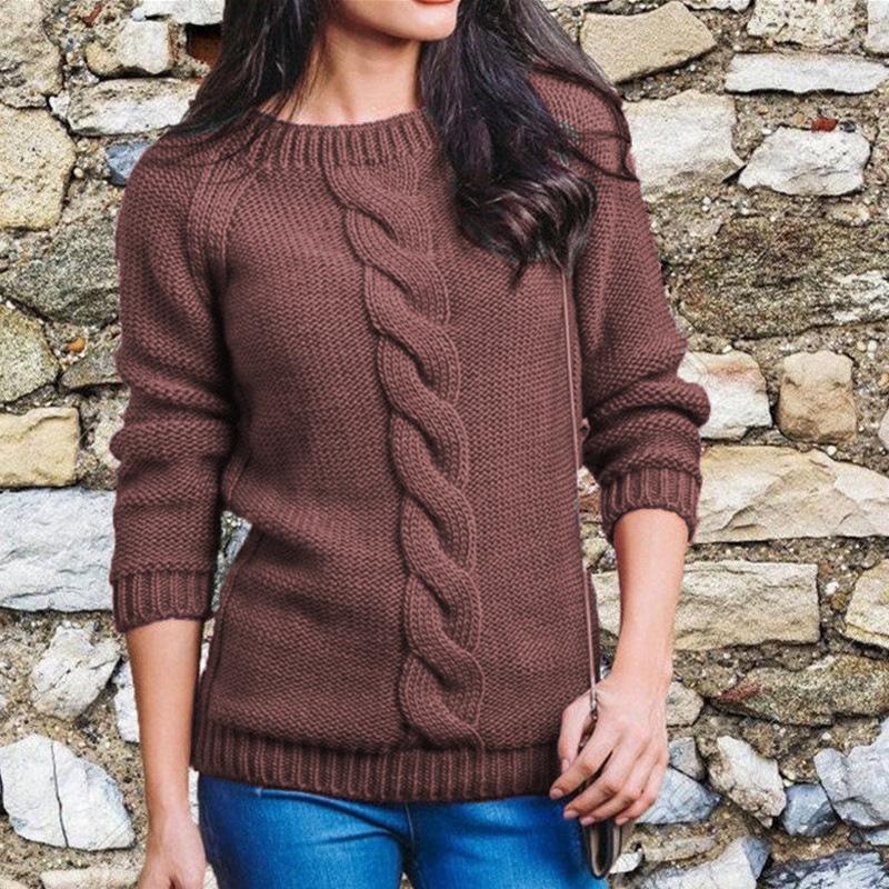 Women's Fashionable Hemp Rope Knitted Detail Round Neck Long Sleeve Sweater Luxurious Relaxed-fit Slimming and Versatile Top
