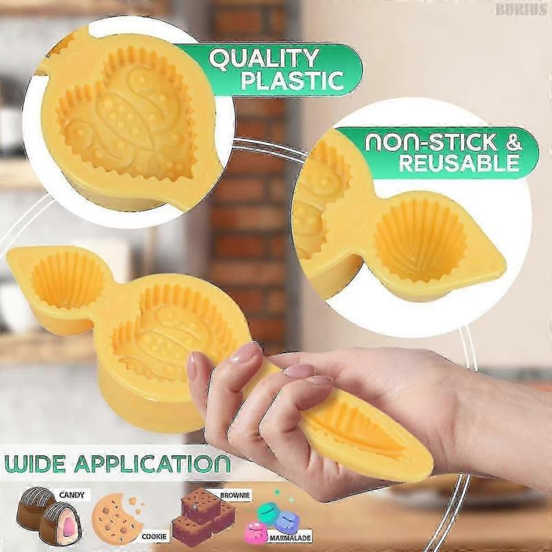 4-Shape Heart Cookie Mold for Mooncakes, Maamoul Cookies & Stamped Pastries