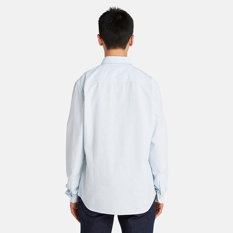 Timberland Embroidered Logo Outdoor Casual Slim Fit Long Sleeve Shirt Men shirts Sky-Blue A2ARQ-B02