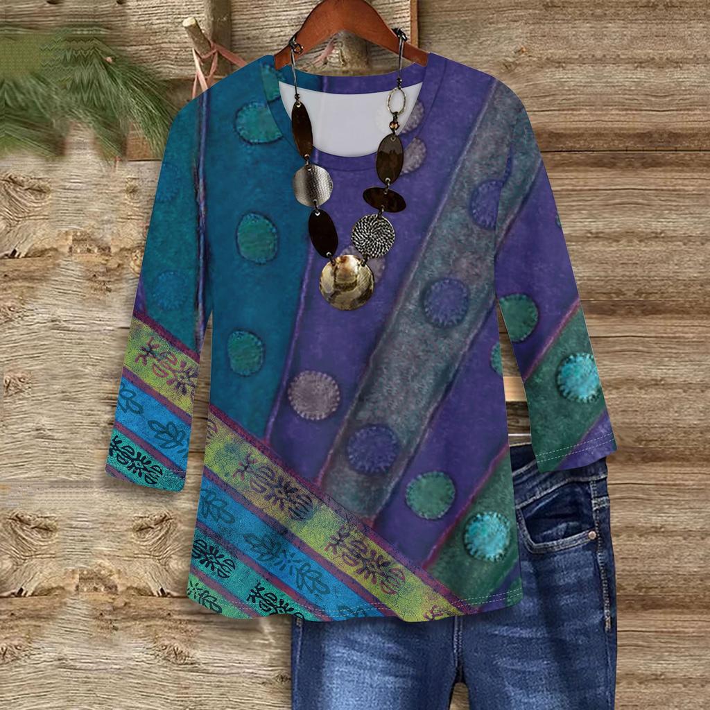 3/4 Sleeve Shirts For Women Cute Print Graphic Tees Blouses Casual Plus Size Basic Tops Pullover