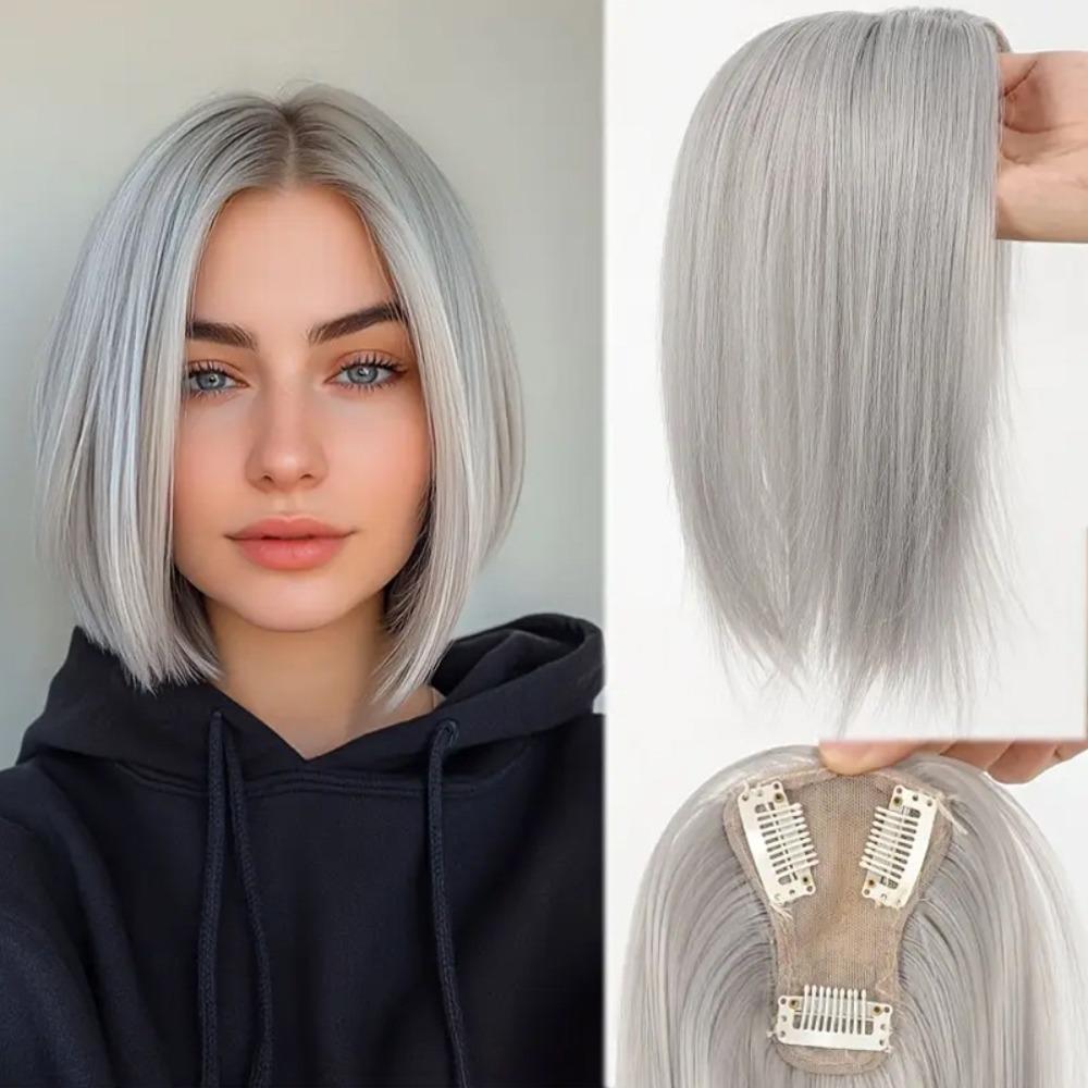 Middle Part Synthetic Hair Bangs Clip In Fringe Hair Pieces Increase Hair Volume GRAY