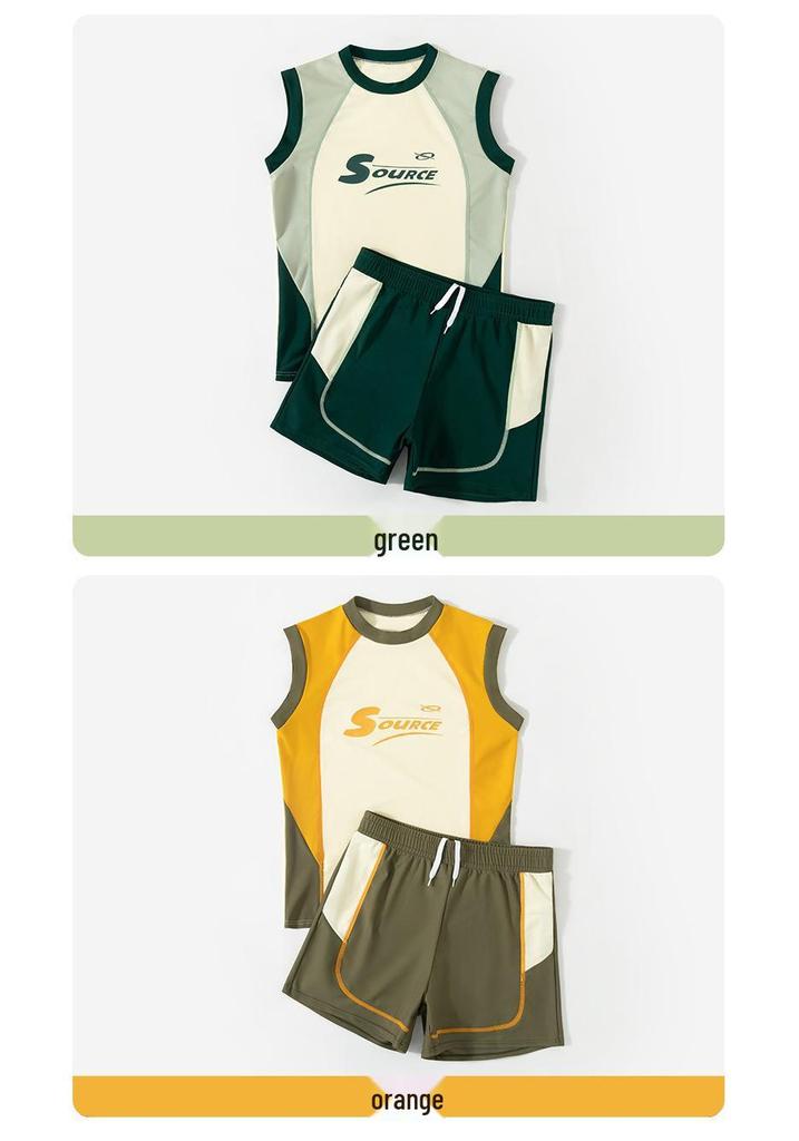 2025 New Style Boys' Two-Piece Sleeveless Swimsuit Set for Professional Training