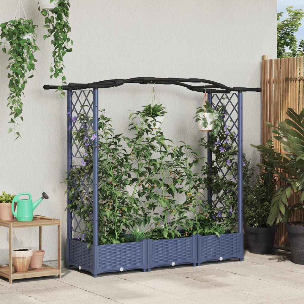 Raised Garden Bed with Trellis and Hanging Roof Gray 169 x 40 x 125 cm PP