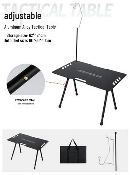 Lightweight Aluminum Folding Camping Table with Portable Storage - Blackened Style