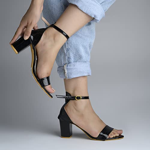 Shoetopia Women S Block Heel Sandal 8 UK чёрный