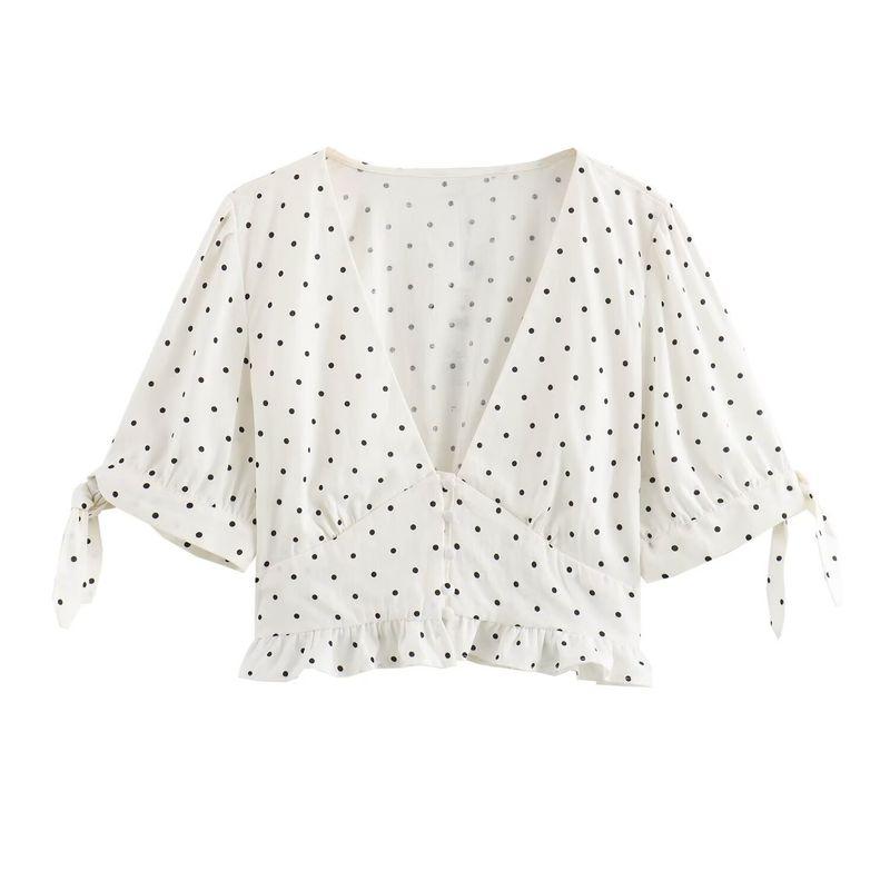 

Kaslead New Arrival Women s Fashion Style Fashion Linen Blend Polka Dot Short Top 0387073 070 Picture Color L