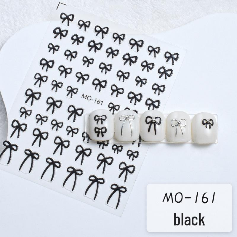 3D Bowknot Nail Stickers: Black, White & Silver Self-Adhesive Decals