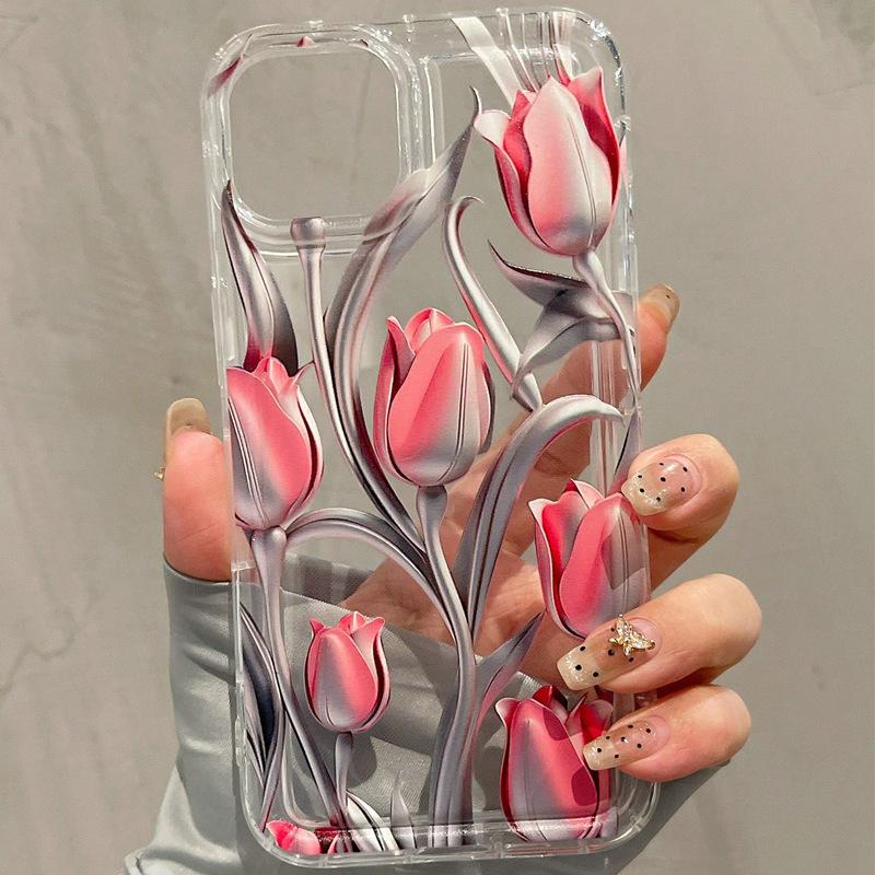 Tulip Phone Case for iPhone 17 Air 16 15 14 11 12 13 Pro Max 16 15 Plus 13 12 Mini X Xs 8 7 Soft Transparent Cover