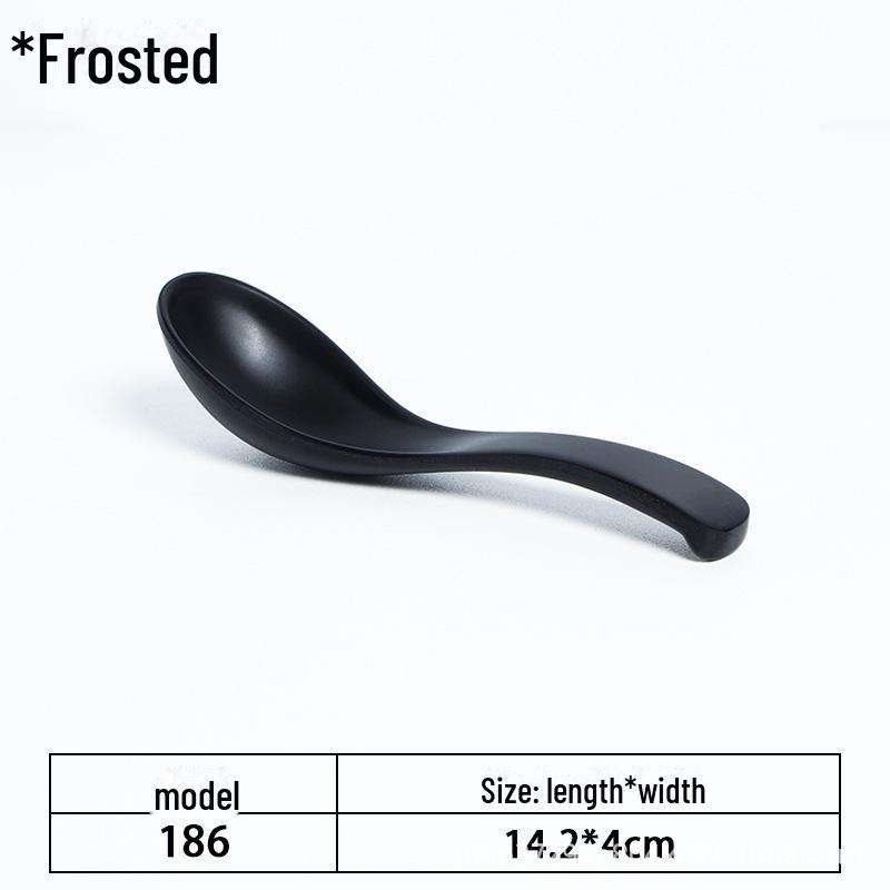 A5 Black Matte Melamine Long Handle Soup Spoon - Food Grade Porcelain Imitation for Restaurants, Hotels, and Hot Pots.