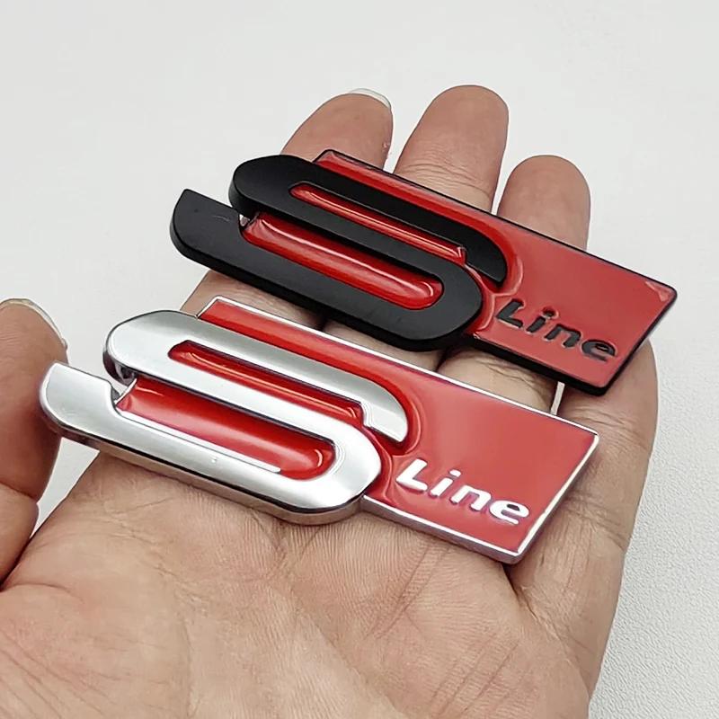3D Metal S LINE Logo Styling Emblem Car Decal Badge For S1 Sline A1 A3 A4 A5 A7 Q2 Q5 Q7 TT SQ5 SQ7 B6 B7 Sticker Accessories 2x