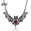 Comfortable Lightweight Necklace Gothic Bat Pendant Faux Ruby Hollow-out Halloween