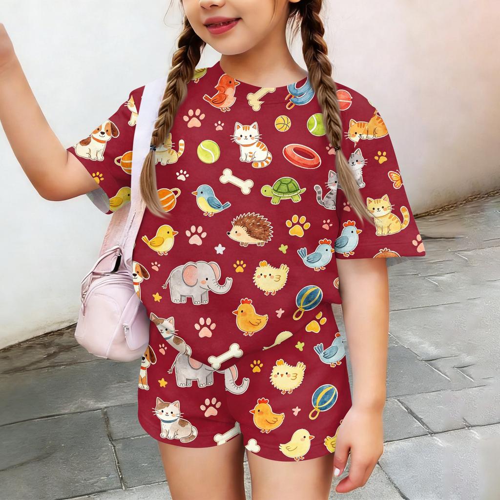 Kids Casual Short Sleeve Shirt and Shorts Set Animal Print Two Piece Outfit Lightweight Breathable Soft Fabric Summer Clothes for Children