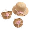 Sun Straw Hat Kids Girls Large Wide Brim Travel Beach Cap Sweet Flower Bowknot Sun for Protection Hat with Shoul