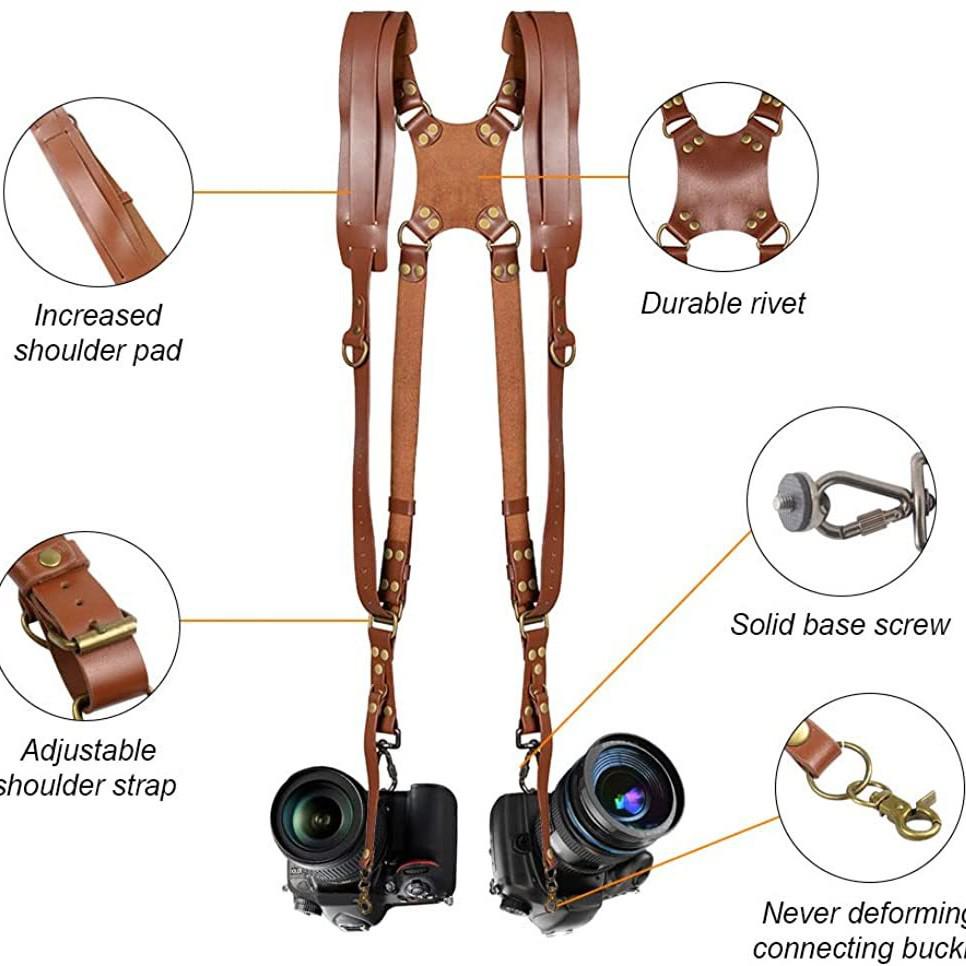 New Cowhide Double Shoulder Strap for SLR Cameras: Photography & Digital Accessories