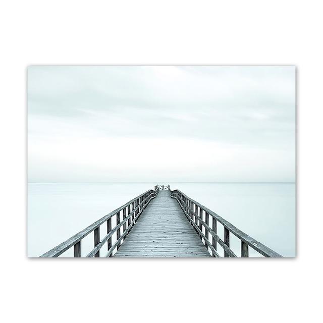 Nordic Posters and Prints For Wall Palm Tree Bird And Dolphin Beach Bridge Wall Art Canvas Painting For Living Room Decor