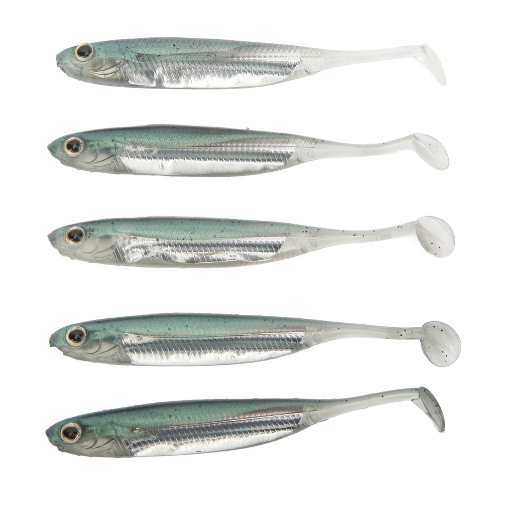 5Pcs Simulated Soft Fish Bait 3D Eyes Environmentally Friendly Silicone Artificial Fish Lure Green