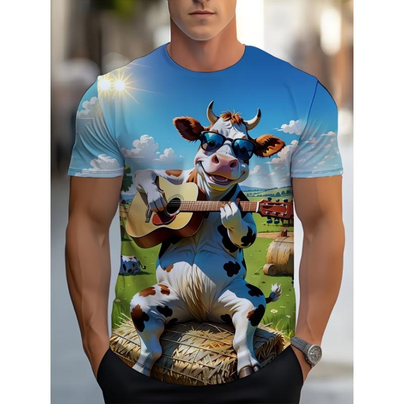 Funny Coffee Chicken T-shirt Men 3D Cartoon Rooster Print Short Sleeve Casual Summer