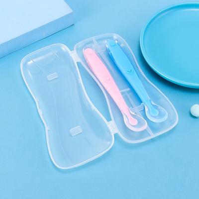 2 ks Dětská silikonová sada lžiček Dětské měkké PP plast Růžová Modrá Bezpečná lžička s krabičkou