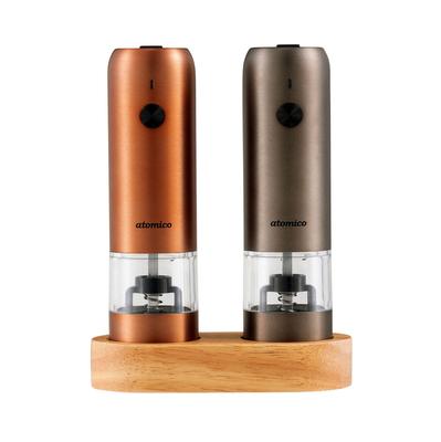 CB Japan Rechargeable Electric Salt Pepper Copper Graphite Set of with Dedicated Wood for Rock and Adjustable Atomico & Mill, & Gray, 2, Stand, Salt,