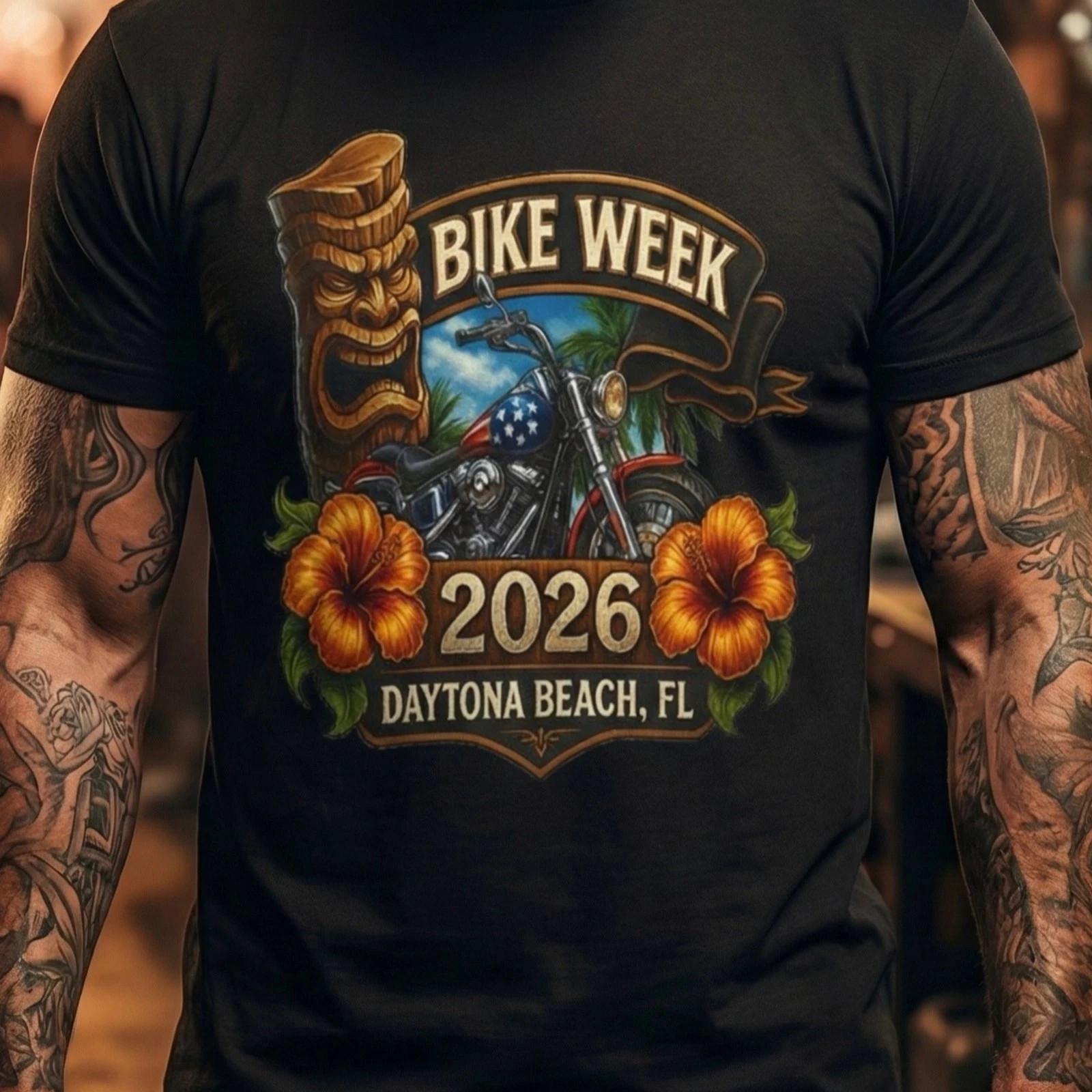 Bike Week 2026 Daytona Beach T-Shirt Motorcycle Skull No Harley Biker Rally S