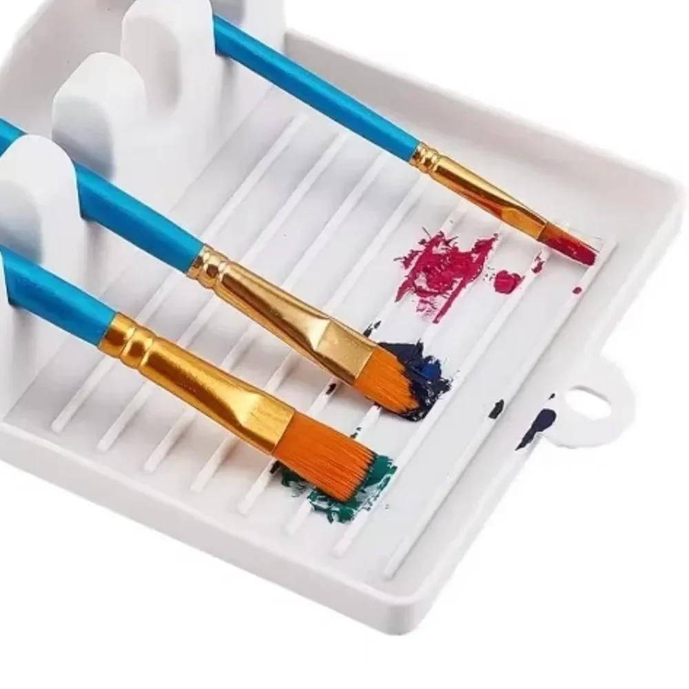 1pc-Paint Brush Rest Holder White Plastic 4 Slots Paintings Brushes Rests Drip Tray Pad for Watercolor Oil Acrylic Painting