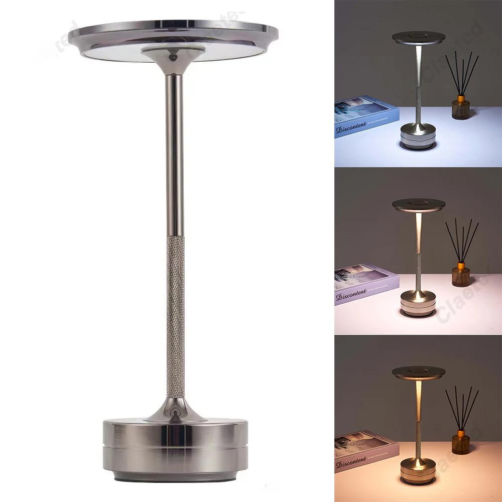 

Modern 2400mAh USB-C Charging Rechargeable Alloy Wireless Touch Table Lamp for Bedroom Camping Desk Creative Candle Inspired серебряный