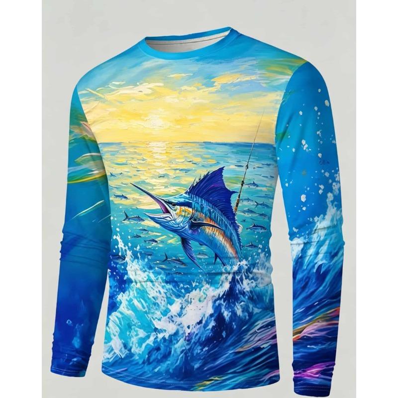 Novel Men s Fashion 3D Printed Casual Long Sleeve Round Neck T-Shirt M
