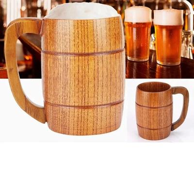 Copo de cerveja de madeira retrô grande capacidade chá água clássico caneca de madeira para beber