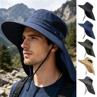 Mountaineering Sun Hat with Adjustable Windproof Rope Breathable Mesh Wide Brim Sun Hat UV Protection Fishing Hat for Outdoor Sports Hiking Camping