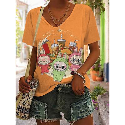T-shirt de Algodão de Manga Curta Labubu Feminina, Marca Tide de Verão 2025, Manga Média, Estilo Ins, Roupa de Rua Versátil