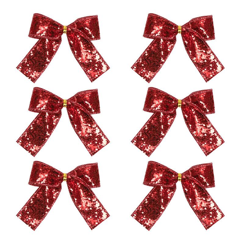 

6pcs Glittering Bows Christmas Hanging Ornament Party Favors Seuqin Bow Xmas Tree Hanger Red Bowknot Pendant Parties Supply