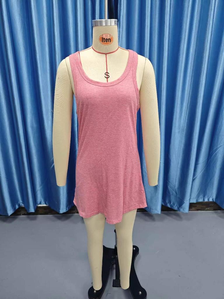 2025 Summer Women's Solid Color U-neck Sleeveless Racerback Camisole Dress – Casual Versatile Short Skirt