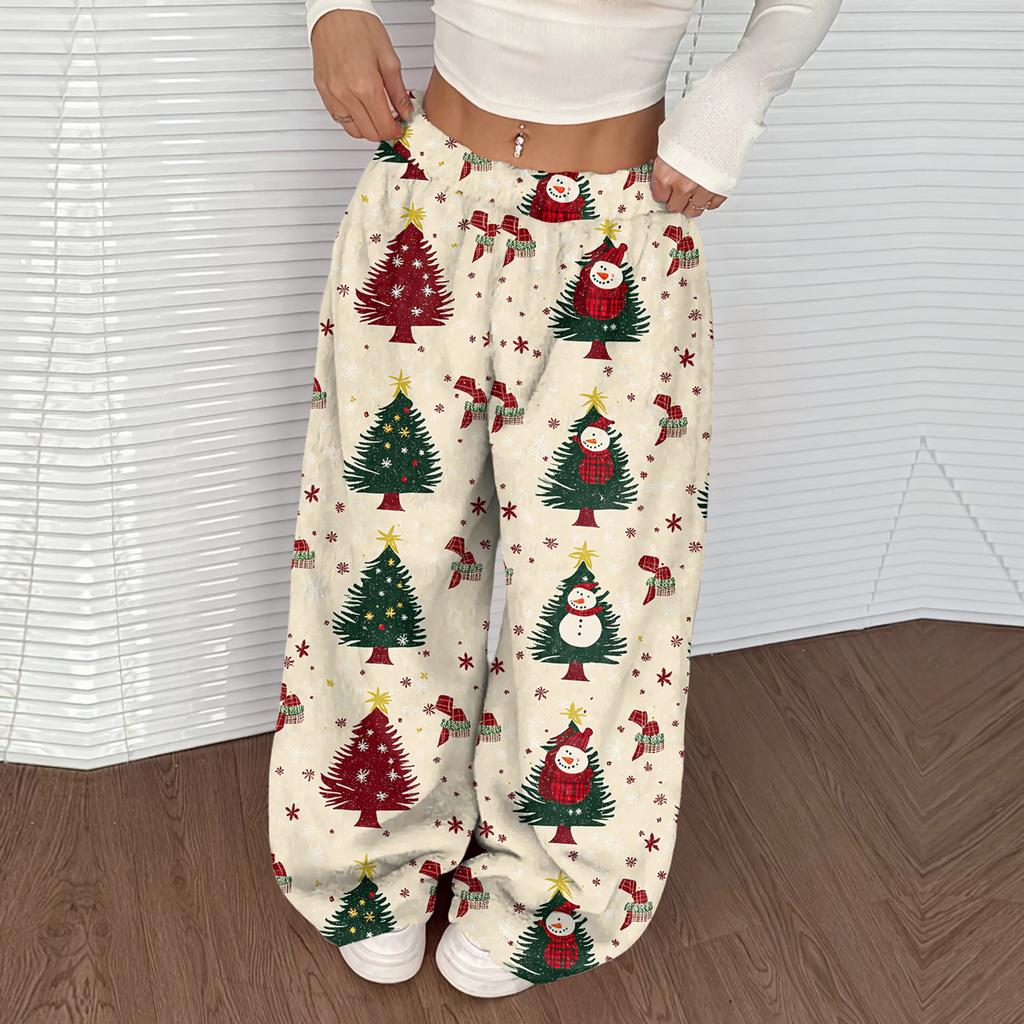 Women's Casual And Fashionable Elastic Waist Loose Wide Leg Pants