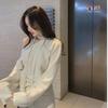Damski sweter kaszmirowy, jesienno-zimowy styl koreański, modny okrągły dekolt ze sznurowaniem, miękka i przytulna dzianina.