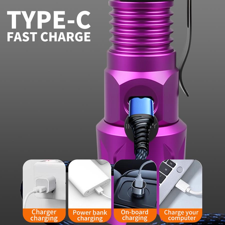 395nm UV LED Portable Flashlight Black Light Wavelength Violet Flashlight Pet Urine Scorpion Hygiene Detector Use 18650 Battery