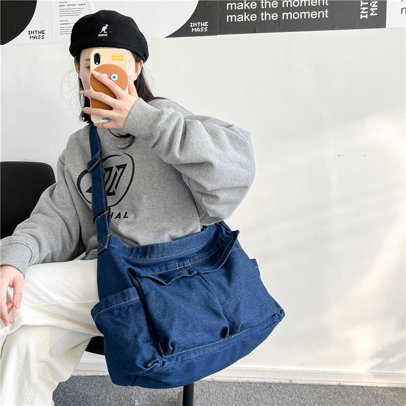 Джинсовая сумка Женская большая вместительная сумка через плечо Студенческая сумка через — фото 5