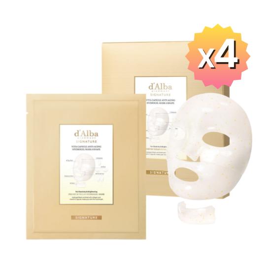 d Alba Signature Vita Capsule Anti‑Aging Collagen Hydrogel Mask – Vitamin C 8‑Shape Face & Neck Lifting Sheet Mask – 4pcs (44g Each)