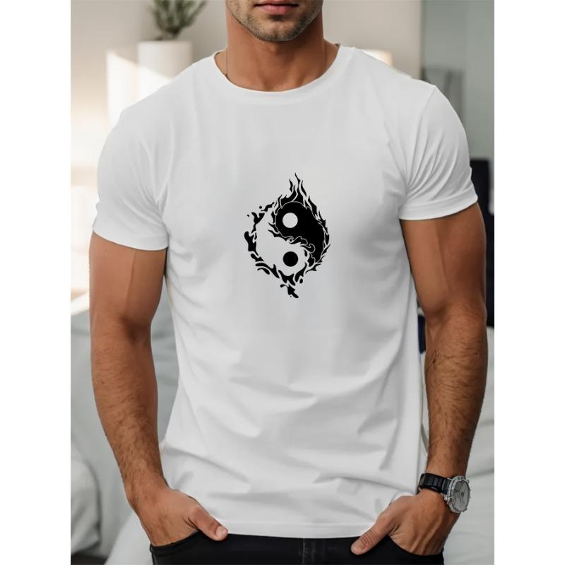 European Size Men's Yin-Yang Bagua Pattern Summer Casual Crew Neck Short Sleeve T-Shirt