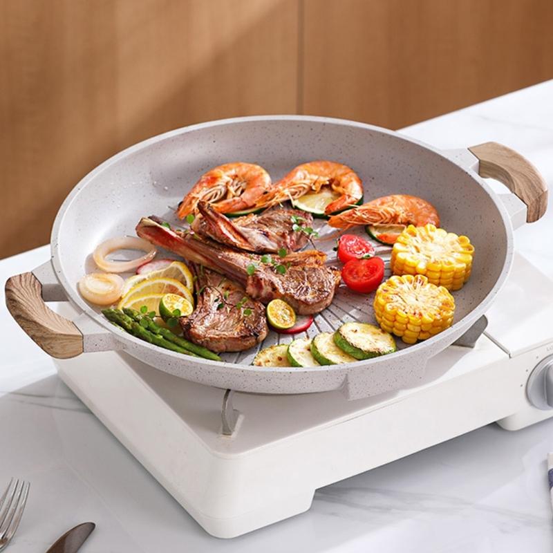 Functional Nonstick Barbecue Tray Efficient Aluminum BBQ Frying Pan Round Grill Tray For Home Kitchens And Outdoor Use